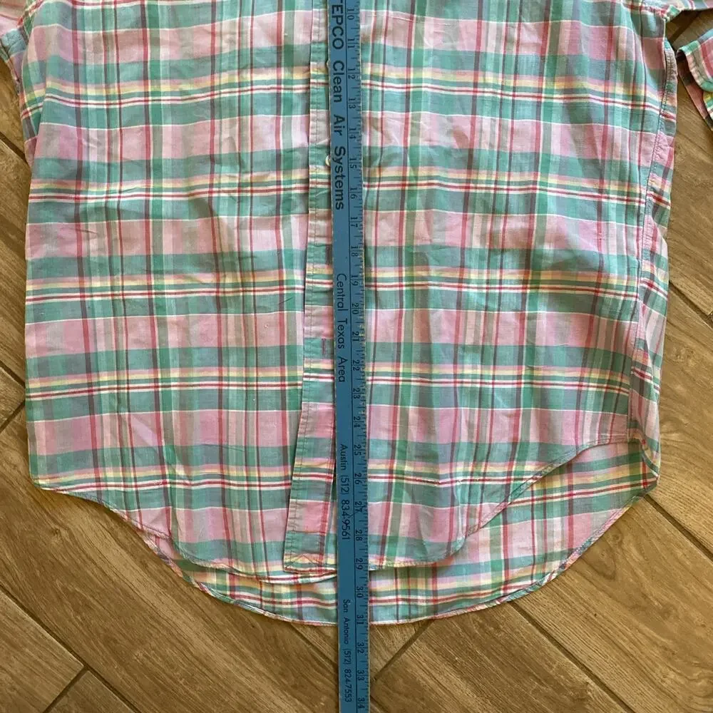 Vintage RALPH LAUREN Oxford 100% Cotton Plaid Long Sleeve Short Size Large